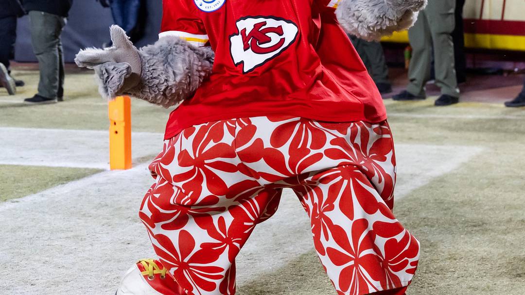 Jan 26, 2025; Kansas City, MO, USA; Kansas City Chiefs mascot KC Wolf in the AFC Championship game at GEHA Field at Arrowhead Stadium. Mandatory Credit: Mark J. Rebilas-Imagn Images
