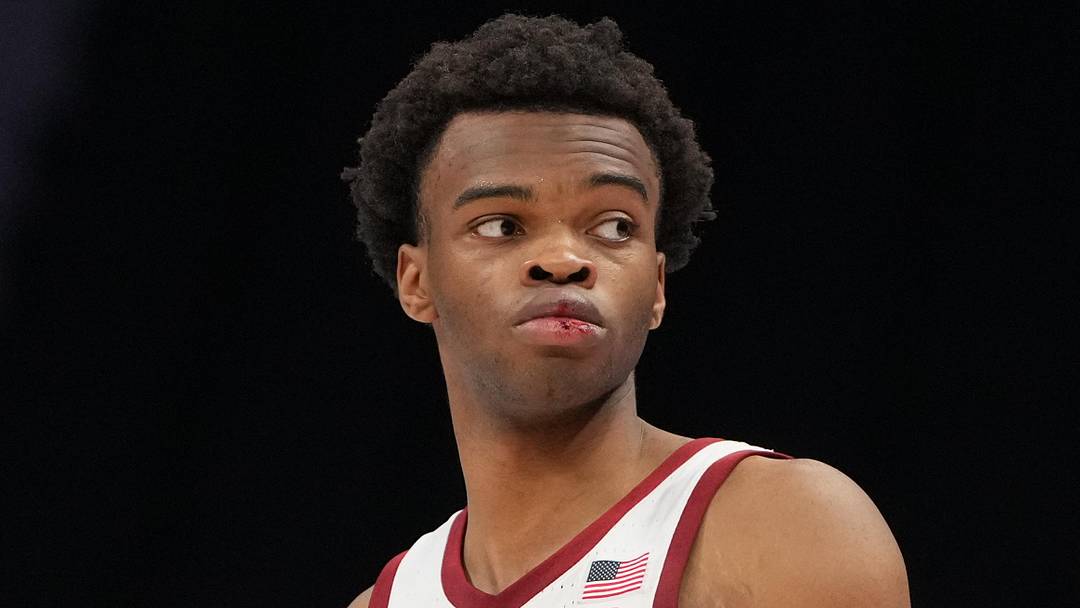 Mar 10, 2026; Charlotte, NC, USA; Stanford Cardinal guard Ebuka Okorie (1) on the court in the second half at Spectrum Center. Mandatory Credit: Bob Donnan-Imagn Images