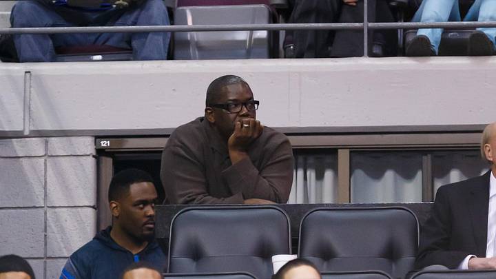 Mar 15, 2014; Auburn Hills, MI, USA; Detroit Pistons general manager Joe Dumars during the game against the Indiana Pacers at The Palace of Auburn Hills. Mandatory Credit: Rick Osentoski-Imagn Images