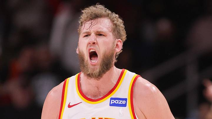 Atlanta Hawks center Jock Landale (31) reacts after a basket against the Utah Jazz in the fourth quarter at State Farm Arena on February 5, 2026.