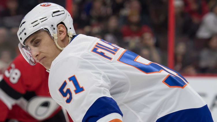 Mar 7, 2019; Ottawa, Ontario, CAN; New York Islanders center Valtteri Filppula (51) prepares for a faceoff in the first period against the Ottawa Senators at the Canadian Tire Centre. Mandatory Credit: Marc DesRosiers-USA TODAY Sports