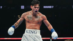 Ryan Garcia knocks down Devin Haney at Brooklyn's Barclays Center on April 20, 2024 