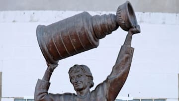 Jan 20, 2009; Edmonton, AB, Canada; A statue of Hall of Fame member center Wayne Gretzky (99)