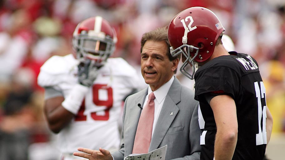 Nick Saban's former Alabama quarterback Greg McElroy floated the rumor that Saban could return to coaching during his radio show Monday. | John David Mercer-Imagn Images