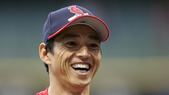 September 23, 2005; Milwaukee, WI, USA; So Taguchi #99 of the St. Louis Cardinals during batting practice before the game against the Milwaukee Brewers at Miller Park. Mandatory Credit: Photo By Jeff Hanisch-Imagn Images Copyright (c) 2005 Jeff Hanisch
