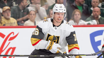 Apr 24, 2025; Saint Paul, Minnesota, USA; Minnesota Wild left wing Kirill Kaprizov (97) picks up a slashing penalty on Vegas Golden Knights left wing Pavel Dorofeyev (16) in the third period in game three of the first round of the 2025 Stanley Cup Playoffs at Xcel Energy Center. Mandatory Credit: Matt Blewett-Imagn Images