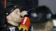 Feb 16, 2025; Daytona Beach, Florida, USA; NASCAR Cup Series driver William Byron (24) reacts after winning the Daytona 500 at Daytona International Speedway.