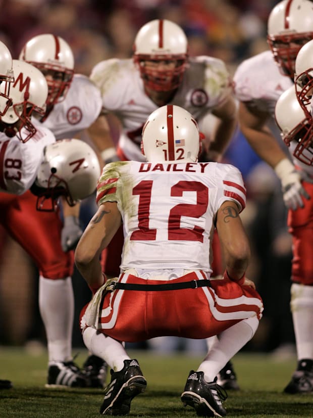 Nebraska Cornhuskers quarterback Joe Dailey in the huddle against the Oklahoma Sooners in 2004.