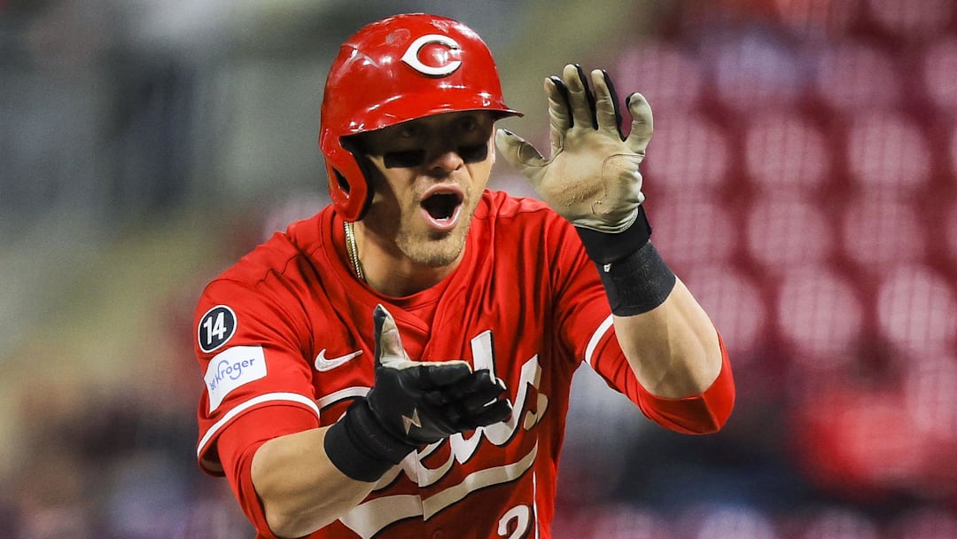 Cincinnati Reds outfielder TJ Friedl (29) reacts