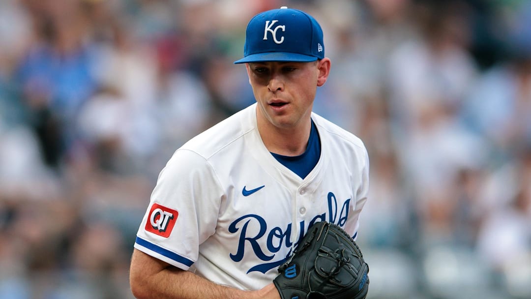 Jun 11, 2025; Kansas City, Missouri, USA; Kansas City Royals pitcher Kris Bubic (50) pitches during the second inning against the New York Yankees  at Kauffman Stadium. Mandatory Credit: William Purnell-Imagn Images