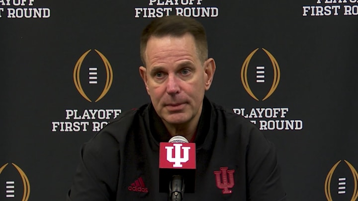Indiana football coach Curt Cignetti speaks to the media during his pre-Notre Dame College Football Playoff press conference on Dec. 18, 2024. Indiana football coach Curt Cignetti speaks to the media during his pre-Notre Dame College Football Playoff press conference on Dec. 18, 2024.