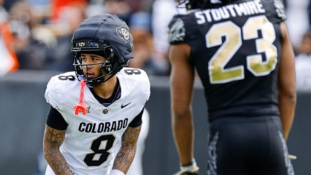Colorado Buffaloes wide receiver Joseph Williams (8) and safety Carter Stoutmire (23) during the spring game at Folsom Field.