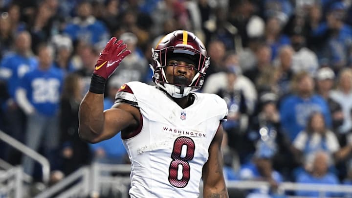 Washington Commanders running back Brian Robinson Jr. celebrates a touchdown against the Detroit Lions Washington Commanders running back Brian Robinson Jr. celebrates a touchdown against the Detroit Lions