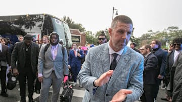 Florida Gators head coach Billy Napier waits for his players during Gator Walk before Florida takes in Florida State at Steve Spurrier Field at Ben Hill Griffin Stadium in Gainesville, FL on Saturday, November 25, 2023. [Alan Youngblood/Gainesville Sun]