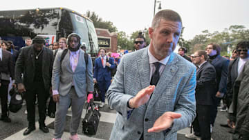 Florida Gators head coach Billy Napier waits for his players during Gator Walk before Florida takes in Florida State at Steve Spurrier Field at Ben Hill Griffin Stadium in Gainesville, FL on Saturday, November 25, 2023. [Alan Youngblood/Gainesville Sun]