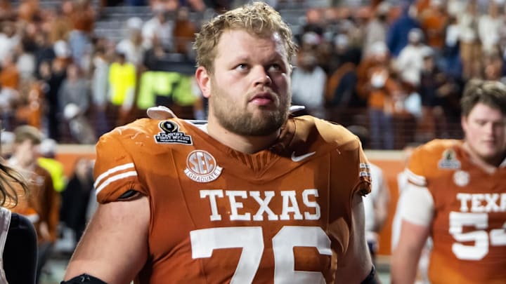 Dec 21, 2024; Austin, Texas, USA; Texas Longhorns offensive lineman Hayden Conner (76) against the Clemson Tigers during the CFP National playoff first round at Darrell K Royal-Texas Memorial Stadium. Mandatory Credit: Mark J. Rebilas-Imagn Images Dec 21, 2024; Austin, Texas, USA; Texas Longhorns offensive lineman Hayden Conner (76) against the Clemson Tigers during the CFP National playoff first round at Darrell K Royal-Texas Memorial Stadium. Mandatory Credit: Mark J. Rebilas-Imagn Images