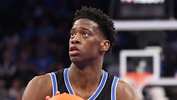 Nov 21, 2025; Salt Lake City, Utah, USA; BYU Cougars forward AJ Dybantsa (3) shoots against the Wisconsin Badgers during the second half at Delta Center. Mandatory Credit: Rob Gray-Imagn Images