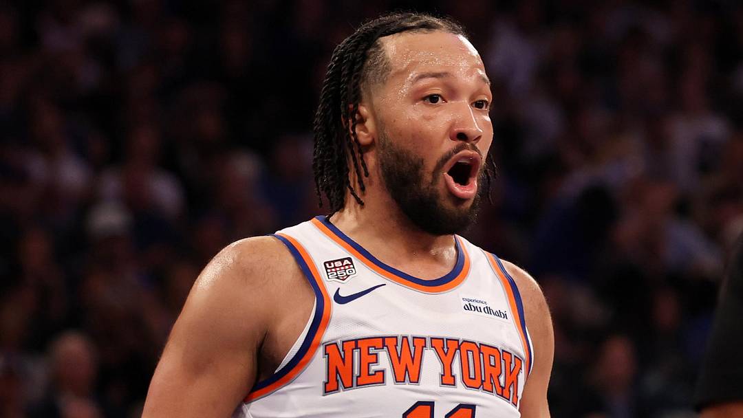 Jun 8, 2026; New York, New York, USA; New York Knicks guard Jalen Brunson (11) reacts to a foul called by referee Marc Davis (8) in the third quarter during game three of the 2026 NBA Finals against the San Antonio Spurs at Madison Square Garden. Mandatory Credit: Geoff Burke-Imagn Images Jun 8, 2026; New York, New York, USA; New York Knicks guard Jalen Brunson (11) reacts to a foul called by referee Marc Davis (8) in the third quarter during game three of the 2026 NBA Finals against the San Antonio Spurs at Madison Square Garden. Mandatory Credit: Geoff Burke-Imagn Images