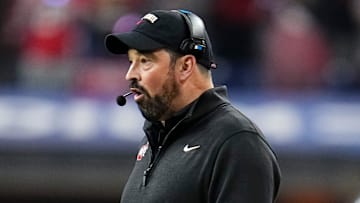 Ohio State Buckeyes head coach Ryan Day watches during the first half of the Big Ten Conference championship game against the Indiana Hoosiers at Lucas Oil Stadium in Indianapolis on Dec. 6, 2025.