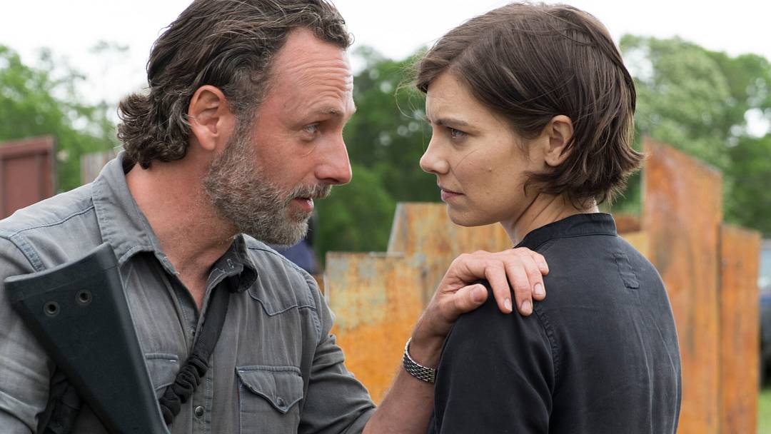 Andrew Lincoln as Rick Grimes, Lauren Cohan as Maggie Greene in The Walking Dead Season 8, Episode 1 Andrew Lincoln as Rick Grimes, Lauren Cohan as Maggie Greene in The Walking Dead Season 8, Episode 1