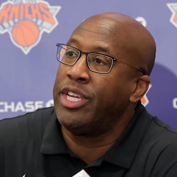 New York Knicks head coach Mike Brown speaks to the media during a media day press conference.