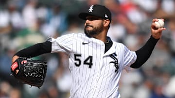 Chicago White Sox starting pitcher Martin Perez (54) throws against the Boston Red Sox at Rate Field. 