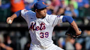 Sep 18, 2025; New York City, New York, USA; New York Mets relief pitcher Edwin Diaz (39) pitches against the San Diego Padres during the ninth inning at Citi Field. Mandatory Credit: Brad Penner-Imagn Images