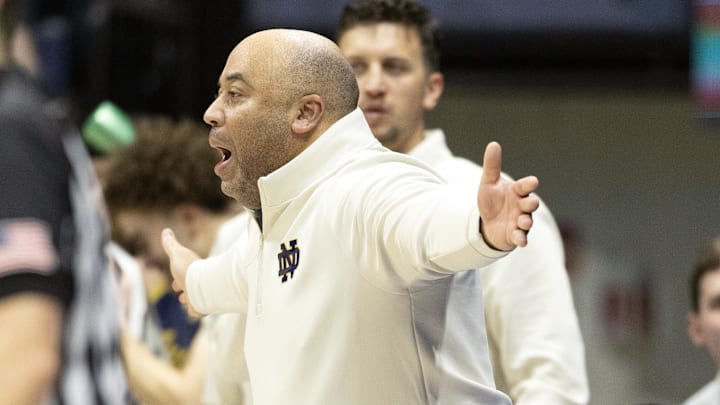Micah Shrewsberry was reprimanded by the ACC after charging refs following a controversial finish to Notre Dame’s loss at Cal.