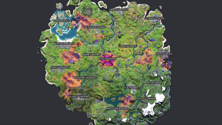 Fortnite's Chapter 2 Season 8 v18.40 map.