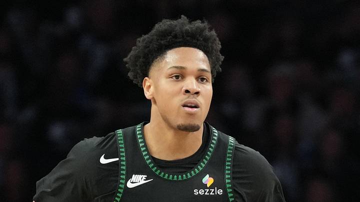 May 15, 2026; Minneapolis, Minnesota, USA; Minnesota Timberwolves guard Terrence Shannon Jr. (1) dribbles the ball against the San Antonio Spurs in the second half during game six of the second round of the 2026 NBA Playoffs at Target Center. Mandatory Credit: Jesse Johnson-Imagn Images