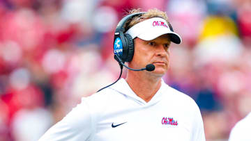 Oct 25, 2025; Norman, Oklahoma, USA;  Ole Miss Rebels head coach Lane Kiffin reacts during the second half against the Oklahoma Sooners at Gaylord Family-Oklahoma Memorial Stadium. Mandatory Credit: Kevin Jairaj-Imagn Images