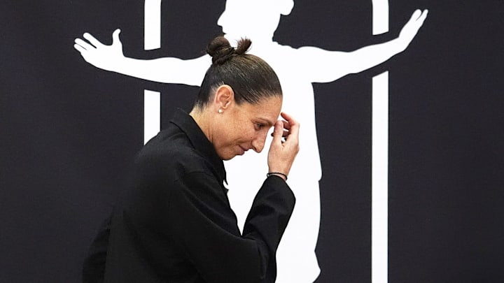 WNBA All-Star Diana Taurasi takes the stage to reflect on her 20 seasons with the Phoenix Mercury during a retirement news conference at the Phoenix Mercury's practice facility on March 13, 2025. WNBA All-Star Diana Taurasi takes the stage to reflect on her 20 seasons with the Phoenix Mercury during a retirement news conference at the Phoenix Mercury's practice facility on March 13, 2025.