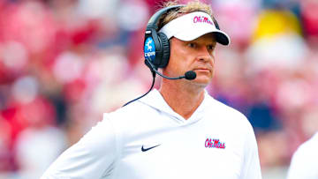 Ole Miss Rebels head coach Lane Kiffin reacts during the second half against the Oklahoma Sooners at Gaylord Family-Oklahoma Memorial Stadium.