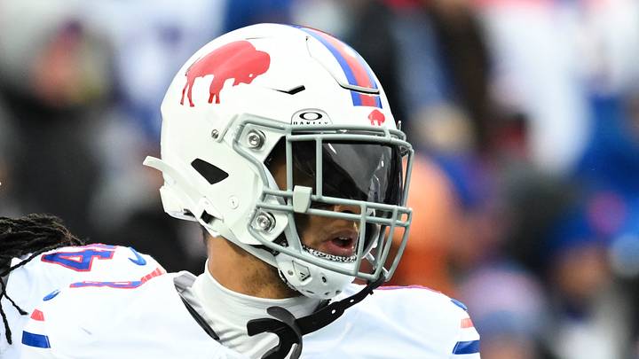 Nov 16, 2025; Orchard Park, New York, USA;  Buffalo Bills linebacker Terrel Bernard (8) warms up prior to the game against the Tampa Bay Buccaneers at Highmark Stadium. Mandatory Credit: Mark Konezny-Imagn Images