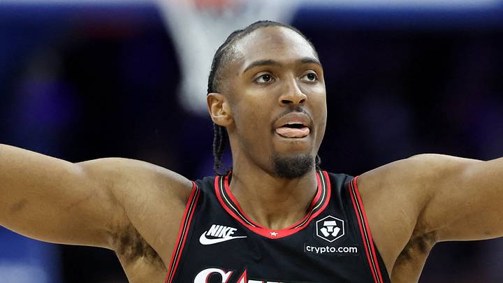 Jan 31, 2026; Philadelphia, Pennsylvania, USA; Philadelphia 76ers guard Tyrese Maxey (0) reacts to his teams three pointer against the New Orleans Pelicans during the fourth quarter at Xfinity Mobile Arena. Mandatory Credit: Bill Streicher-Imagn Images