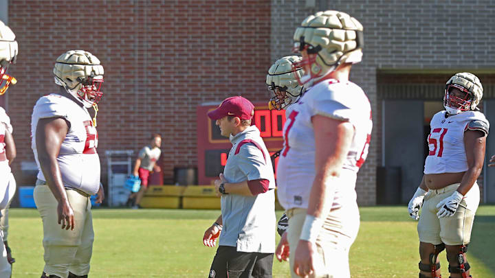 FSU Offensive Line Coach Alex Atkins during practice on Tuesday, Aug. 2, 2022 in Tallahassee, Fla.

Fsu 06
