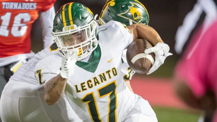 Lecanto Delonzo Wasington (17) makes yards as Bradford takes on Lecanto at Bradford High School in Starke, FL on Friday, October 20, 2023. [Alan Youngblood/Gainesville Sun]
