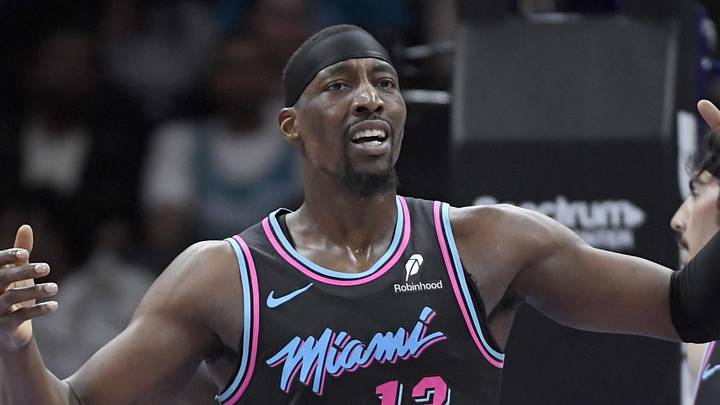 Miami Heat center Bam Adebayo (13) reacts (Mandatory Credit: Sam Sharpe-Imagn Images.)