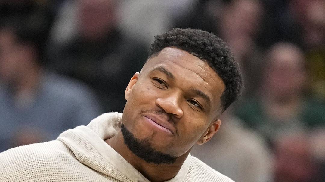 Milwaukee Bucks forward Giannis Antetokounmpo reacts following a play during the second quarter against the Brooklyn Nets at Fiserv Forum on Apr 10, 2026.