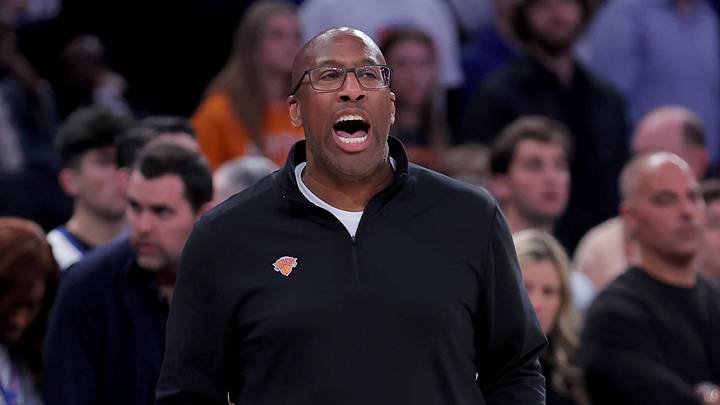 May 4, 2026; New York, New York, USA; New York Knicks Head Coach Mike Brown coaches against the Philadelphia 76ers during the first quarter of game one of the eastern conference semifinal round of the 2026 NBA Playoffs at Madison Square Garden. Mandatory Credit: Brad Penner-Imagn Images