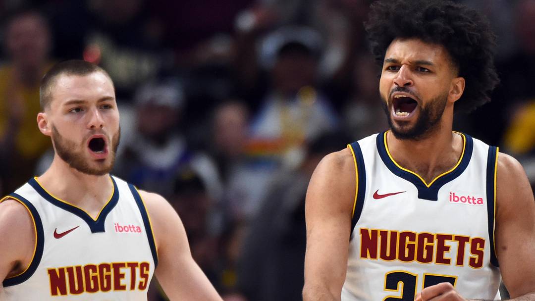 Apr 18, 2026; Denver, Colorado, USA; Denver Nuggets guard Jamal Murray (27) and guard Christian Braun (0) celebrate after a basket and foul during the second half against the Minnesota Timberwolves in game one of the first round of the 2026 NBA Playoffs at Ball Arena. Mandatory Credit: Christopher Hanewinckel-Imagn Images Apr 18, 2026; Denver, Colorado, USA; Denver Nuggets guard Jamal Murray (27) and guard Christian Braun (0) celebrate after a basket and foul during the second half against the Minnesota Timberwolves in game one of the first round of the 2026 NBA Playoffs at Ball Arena. Mandatory Credit: Christopher Hanewinckel-Imagn Images