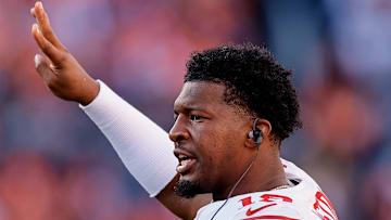 New York Giants quarterback Jameis Winston (19) in the third quarter against the Denver Broncos at Empower Field at Mile High.