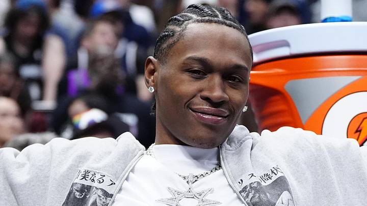 Mar 1, 2026; Denver, Colorado, USA; Denver Nuggets guard Peyton Watson (8) on the bench in the second quarter against the Minnesota Timberwolves at Ball Arena. Mandatory Credit: Ron Chenoy-Imagn Images