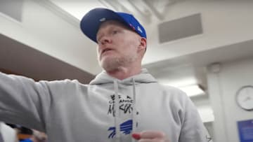 Sean McDermott addresses the team after beating the Lions.