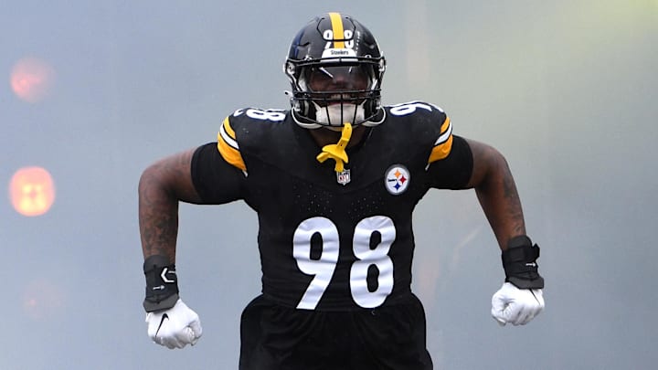 Oct 29, 2023; Pittsburgh, Pennsylvania, USA;  Pittsburgh Steelers defensive end DeMarvin Leal (98) is introduced before playing the Jacksonville Jaguars at Acrisure Stadium. Mandatory Credit: Philip G. Pavely-Imagn Images