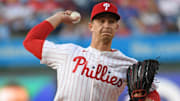 Jun 10, 2025; Philadelphia, Pennsylvania, USA; Philadelphia Phillies pitcher Mick Abel (40) throws a pitch during the first inning against the Chicago Cubs at Citizens Bank Park.