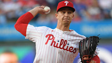 Jun 10, 2025; Philadelphia, Pennsylvania, USA; Philadelphia Phillies pitcher Mick Abel (40) throws a pitch during the first inning against the Chicago Cubs at Citizens Bank Park
