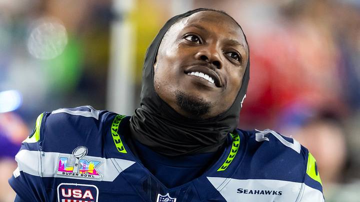 Feb 8, 2026; Santa Clara, CA, USA; Seattle Seahawks cornerback Riq Woolen (27) against the New England Patriots during Super Bowl LX at Levi's Stadium. Mandatory Credit: Mark J. Rebilas-Imagn Images