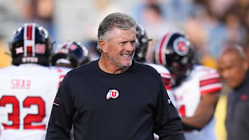 Utah Utes head coach Kyle Whittingham before the game against the Wyoming Cowboys at Jonah Field at War Memorial Stadium.
