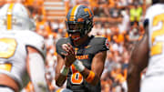 Tennessee quarterback Nico Iamaleava (8) waits for the snap during a football game between Tennessee and Chattanooga at Neyland Stadium in Knoxville, Tenn., on Saturday, August 31, 2024.